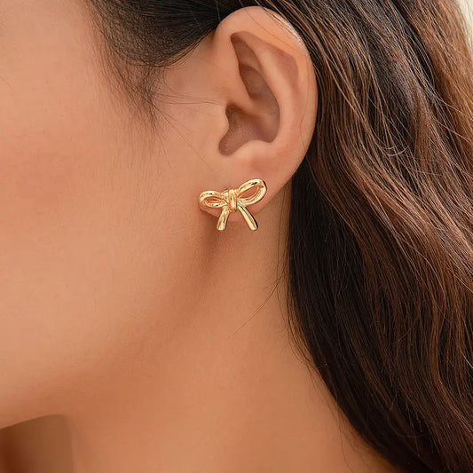 Alpi ow Knot Gold Stud Earrings | Anti-Tarnish Cute Jewelry
